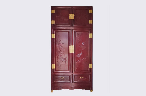 前进高端中式家居装修深红色纯实木衣柜